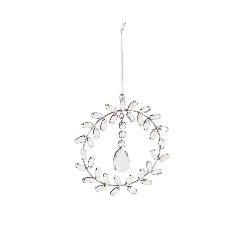 Metal Wreath Ornament with Jeweled Leaves,3otm159