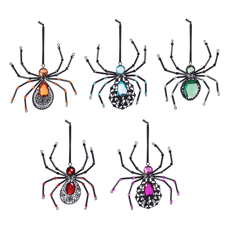 Metal Spider Ornament, Orange/Blue/Red/Purple/Green, 5 Assorted