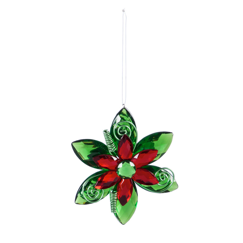 Red and Green Flower Metal Ornament, 4'' x 0.8'' x 4.5'' inches