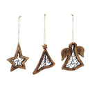 Metal and Wood Ornament, Star/Christmas Tree/Angel, 3 Assorted,3otm196