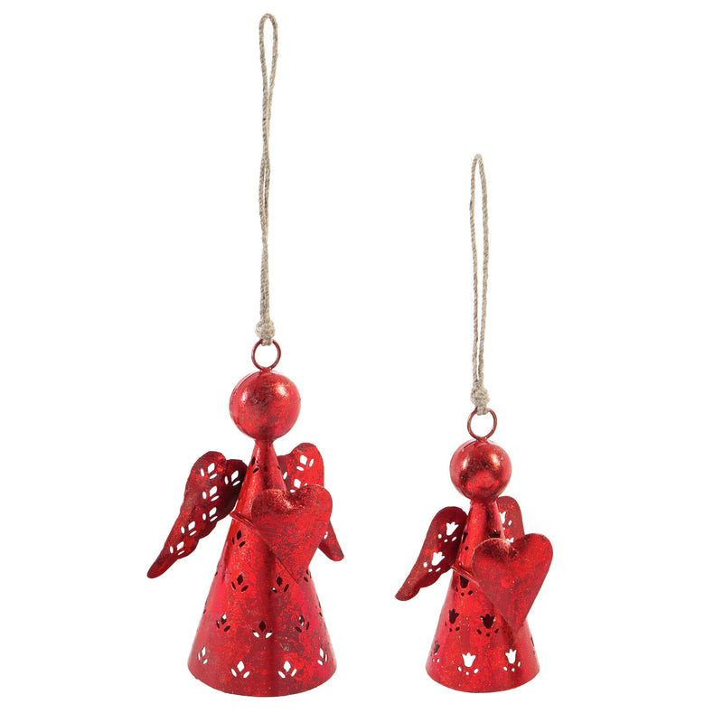Red Metal Angel Ornament, Set of 2