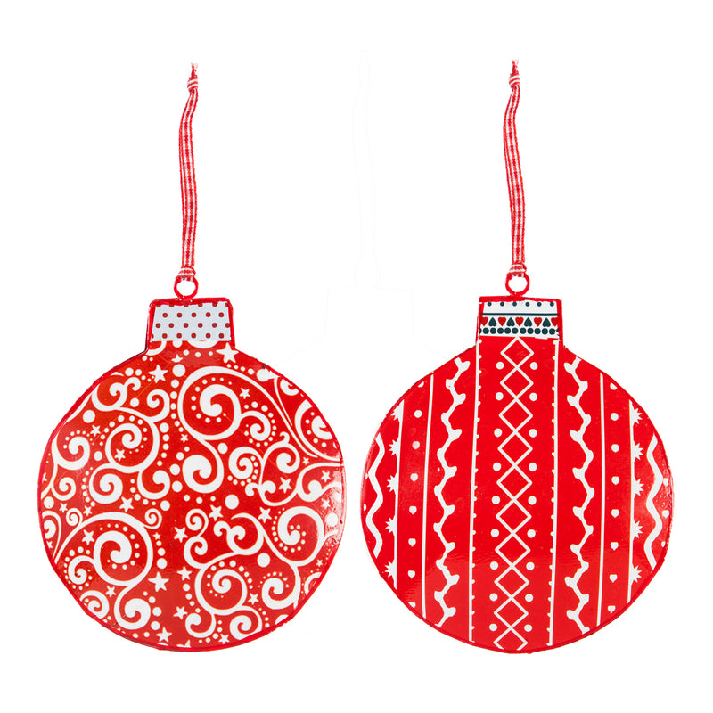 White Woodland Ornaments with Glitter, 2 Assorted, 4.3'' x 0.5'' x 5.3'' inches