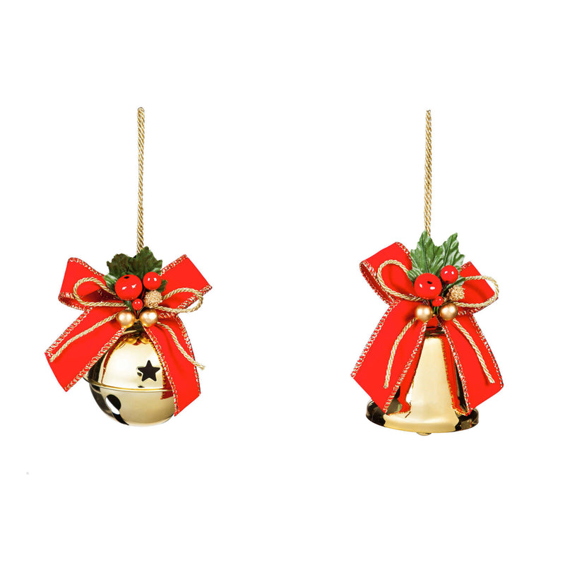 Bells with Artificial Ornament, 2 Assorted, 3.5'' x 2.5'' x 7'' inches