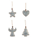 Galvanized Metal Ornament with Jute, Tree/Heart/Star/Angel, 4 Asst,3otm258