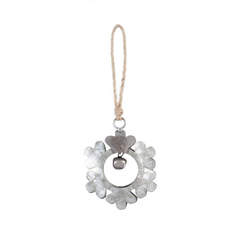 Galvanized Metal Snowflake Ornament with Bell, Red/Gray, 2 Asst,3otm259