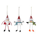 Metal Winter Friends with Dangling Legs Ornament, 3 Asst: Santa, Snowman, Penguin,3otm268