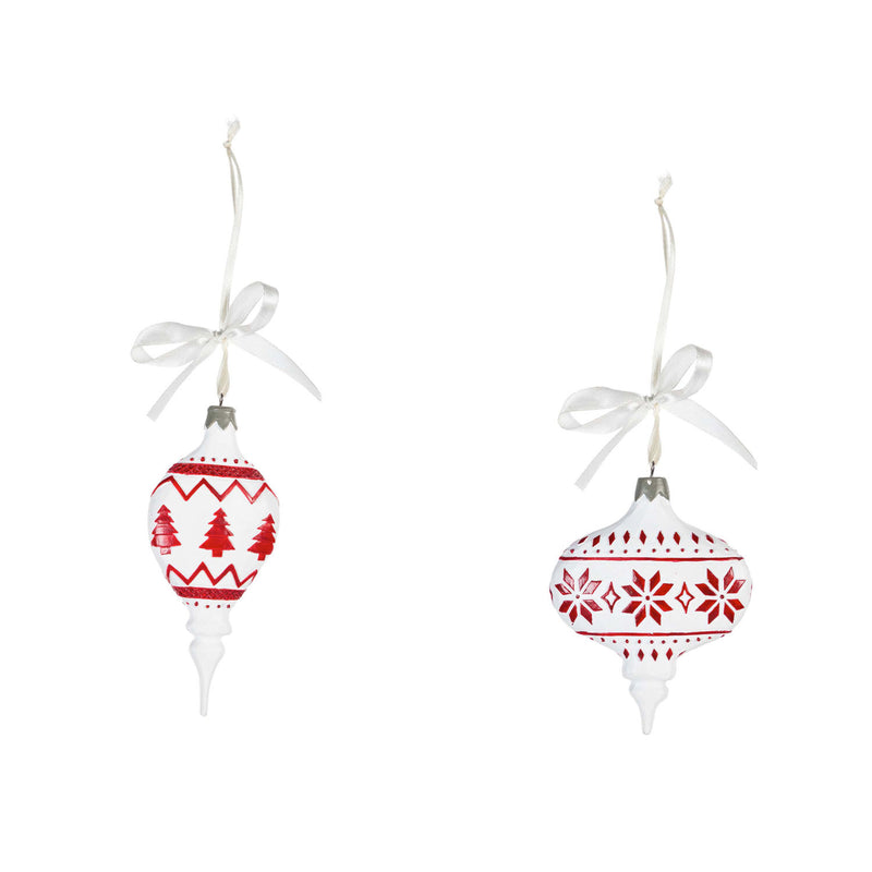 Resin Red and White Festive Ornament, 2 Asst