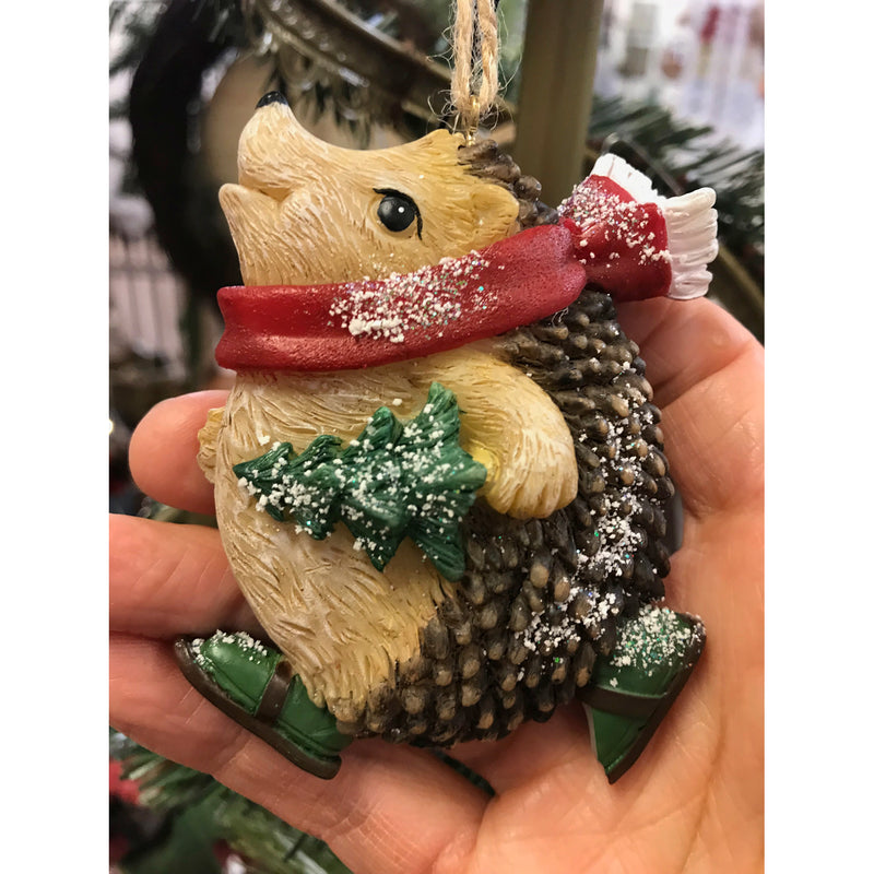 Resin Hedgehog Ornament with Scarf, 2 Asst