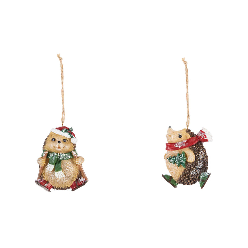 Resin Hedgehog Ornament with Scarf, 2 Asst