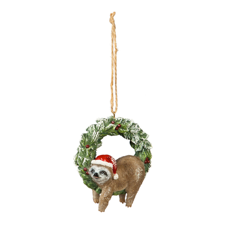 Resin Sloth with Santa Hat Ornament, 2 Asst