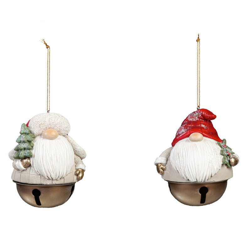Polyresin Winter Gnome Bell Ornament, 2 Asst, 3"x3"x3.75"inches