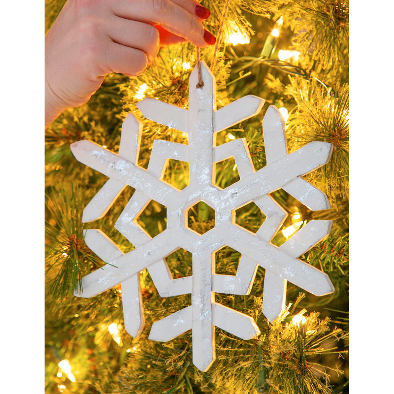 10" White Wooden Carved Snowflake Ornament, 3 Asst,3otw138