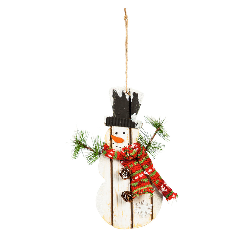 Wooden Snowman Ornament with Scarf, 5'' x 0.5'' x 7'' inches