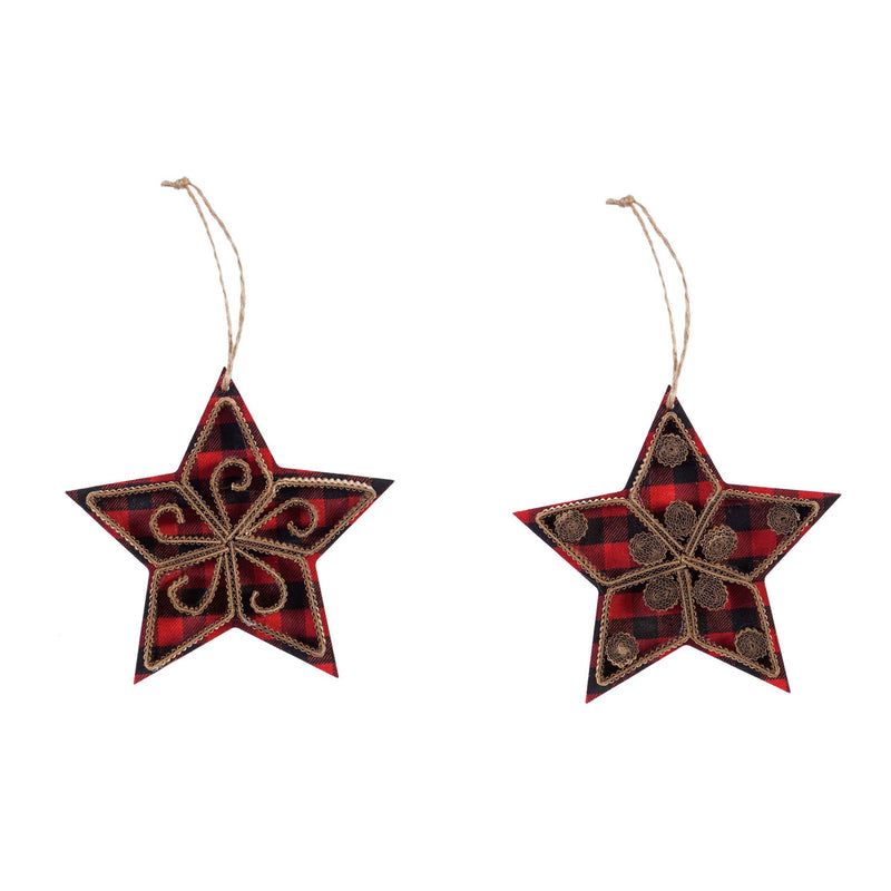 Plaid Star Ornament, 2 Assorted, 5.3'' x 0.6'' x 5'' inches