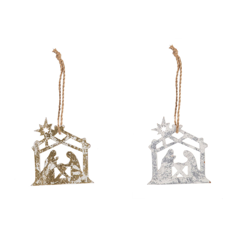 Wooden Metallic Finish Nativity Scene Ornament, 2 Assorted,3otw183