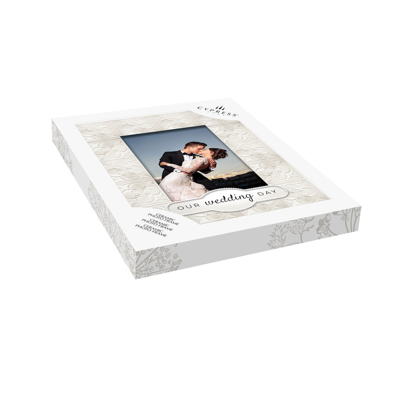 Embossed Tile Bisque Porcelain Picture Frame, 4'' x 6'', Our Wedding Day,3pf023