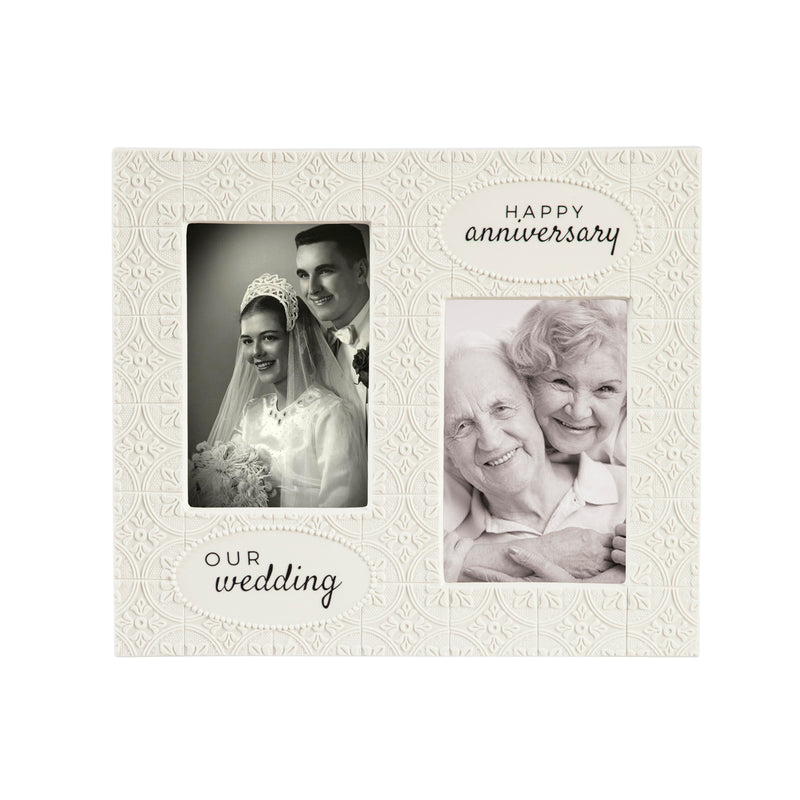 Embossed Tile Bisque Porcelain Picture Frame, Our Wedding/ Happy Anniversary,3pf024