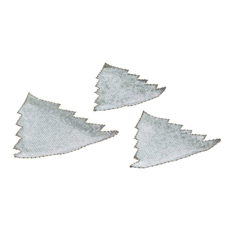 Galvanized Holiday Tree Shaped Tray, Set of 3, 11'' x 1'' x 12.5'' inches