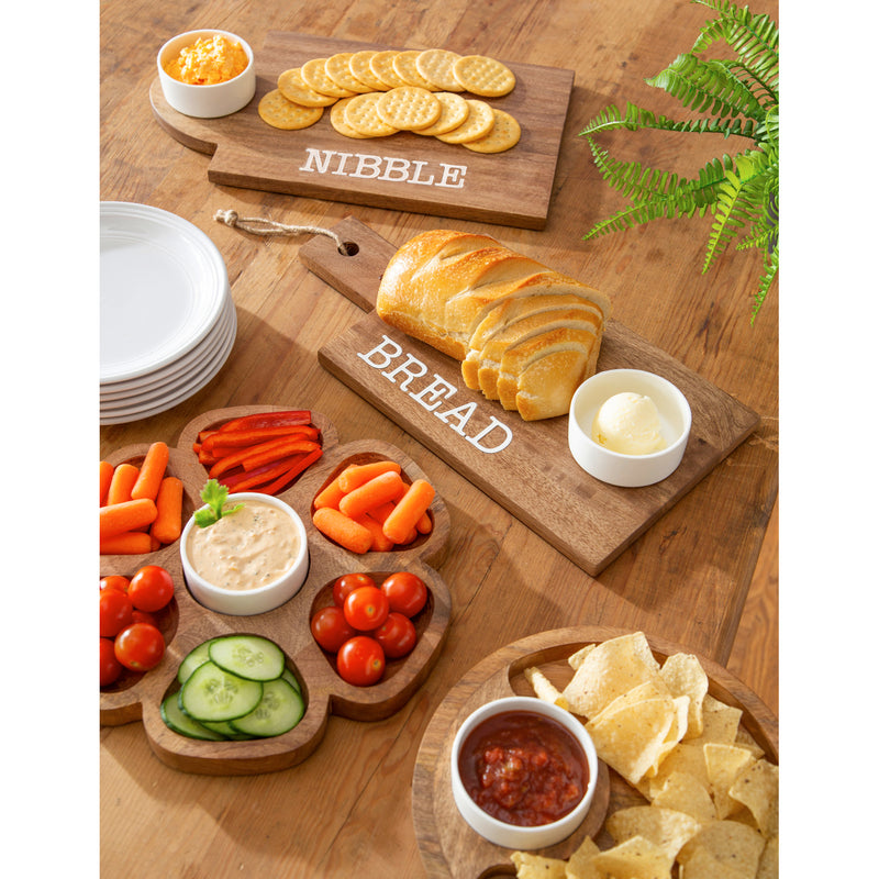 12" Wood Flower Shaped Serving Tray with 5 OZ Dip Bowl,3sbs004
