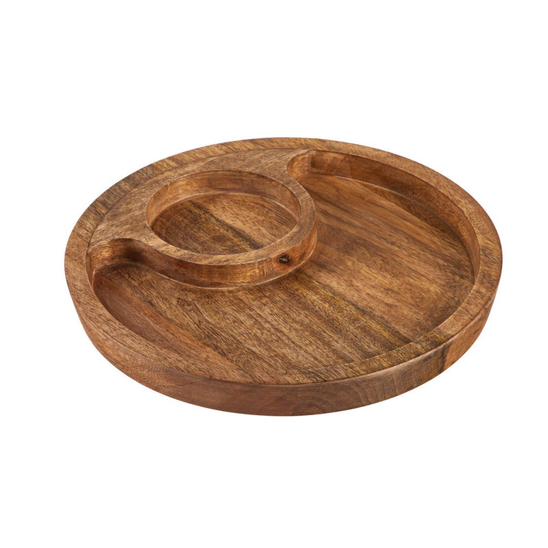 10" Wood Round Serving Tray with 5 OZ Dip Bowl, 10"x10"x1"inches