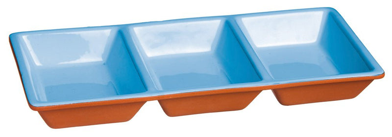 Cypress Blue Dipped Terra Cotta 3 Section Server, 13.6'' x 6.3'' x 1.6'' inches