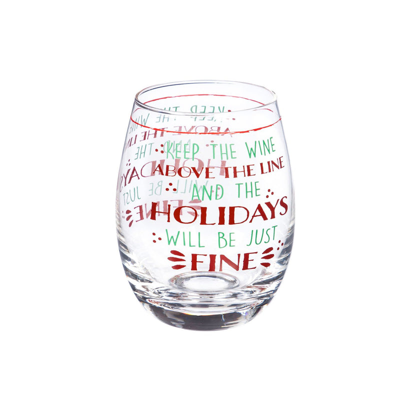 Cypress Home Beautiful Christmas Keep the Wine Above the Line Stemless Wine Glass - 4 x 5 x 4 Inches Indoor/Outdoor home goods For Kitchens, Parties and Homes