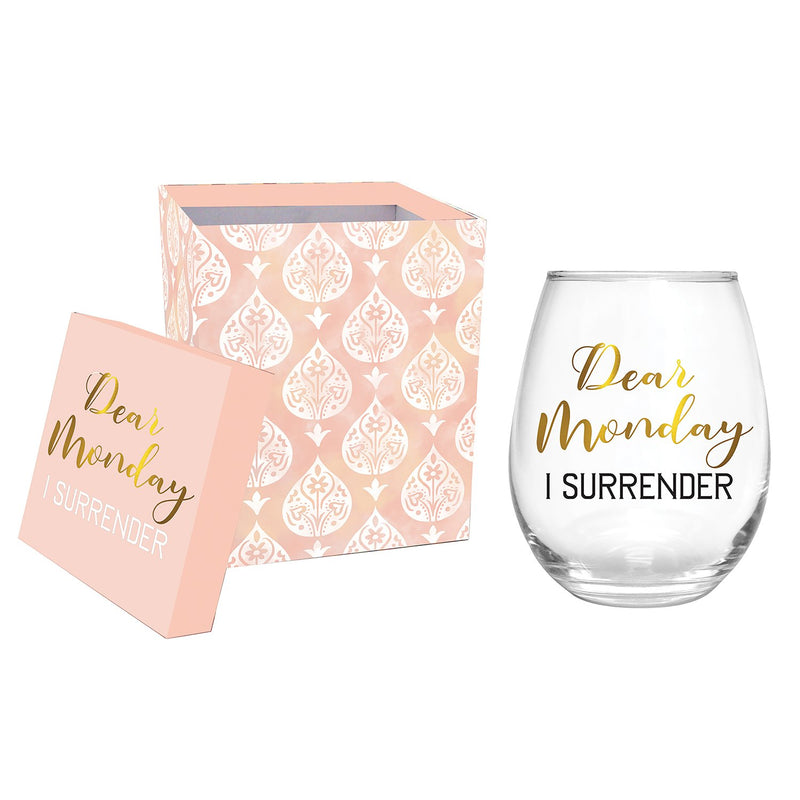 Cypress Home Beautiful Dear Monday Stemless Wine Glass - 4 x 4 x 5 Inches Homegoods and Accessories for Every Space