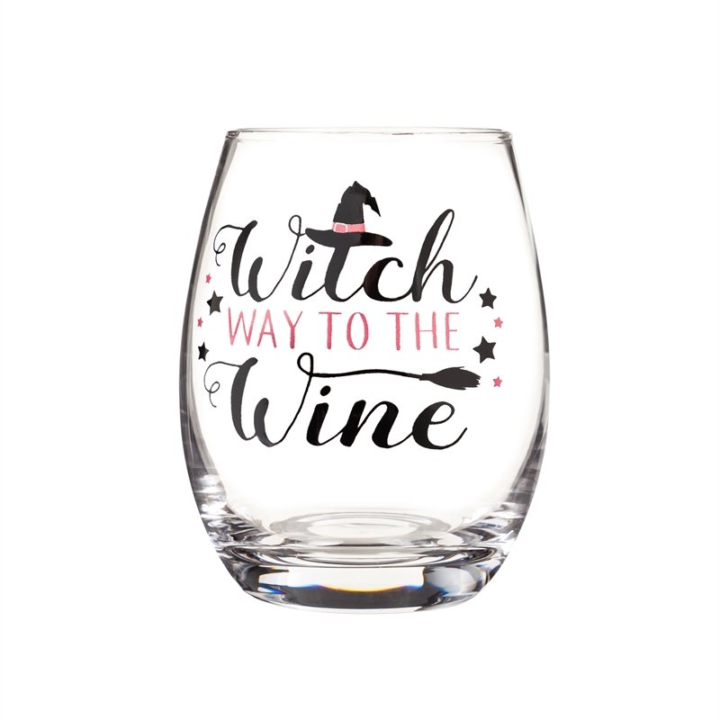 Stemless Wine Glass w/box, 17 oz., Witch Way to the Wine
