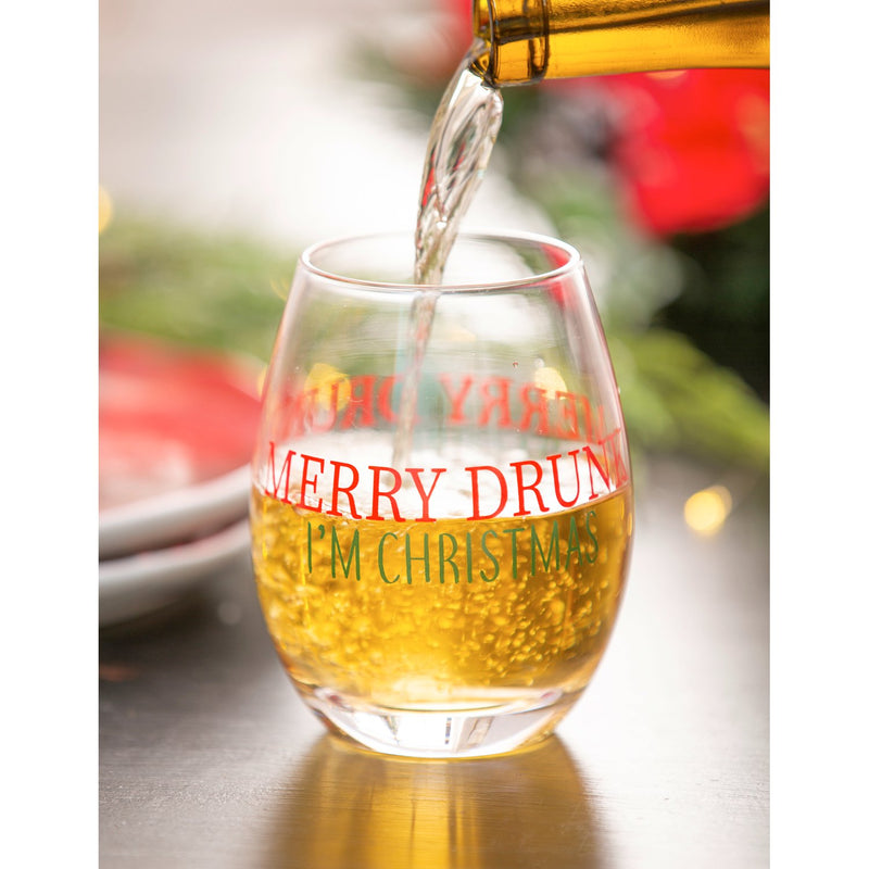 Stemless Wine Glass w/box, 17 OZ, Merry Drunk, I'm Christmas