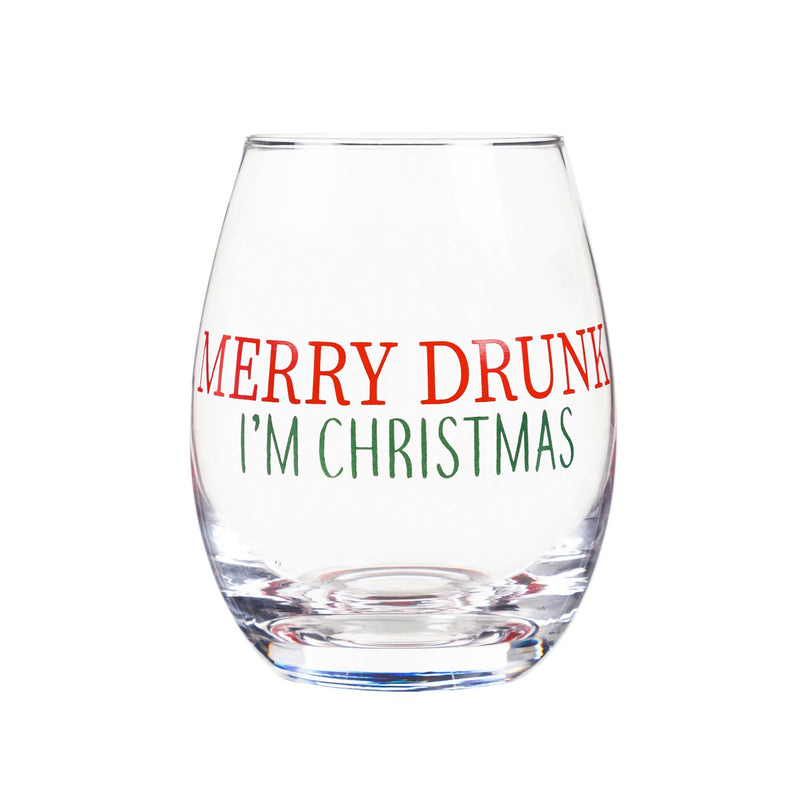 Stemless Wine Glass w/box, 17 OZ, Merry Drunk, I'm Christmas