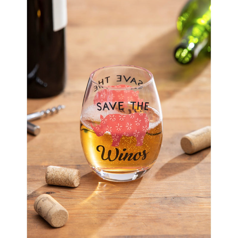 17 OZ Stemless Wine Glass w/Box, Save The Winos,3sl218