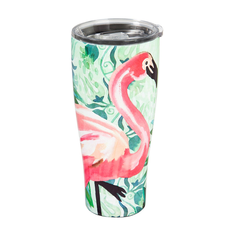 Jungle Flamingo Double Wall Steel Cup - 3 x 3 x 8 Inches