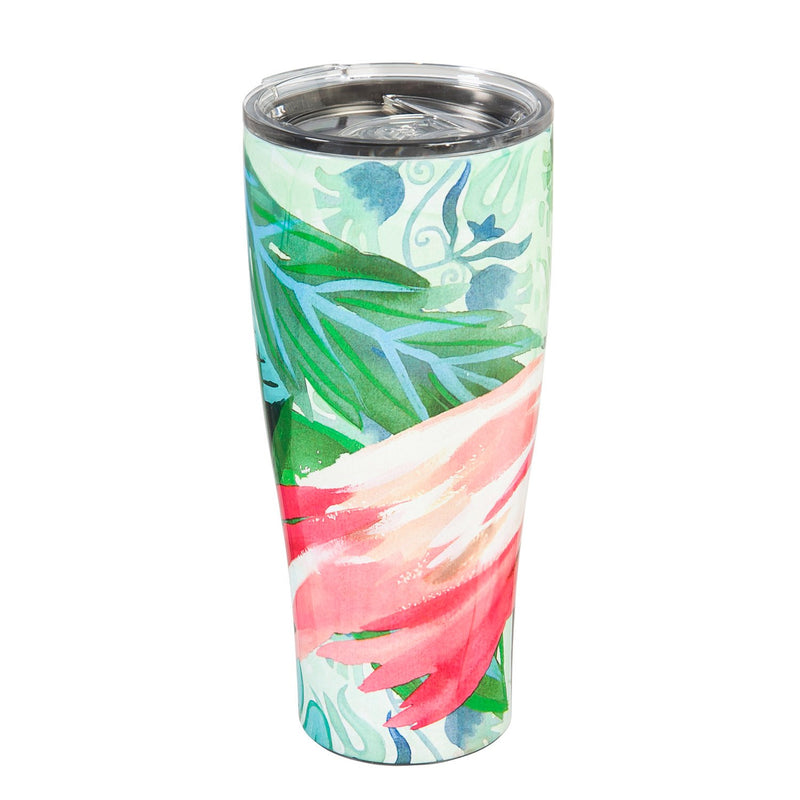 Jungle Flamingo Double Wall Steel Cup - 3 x 3 x 8 Inches