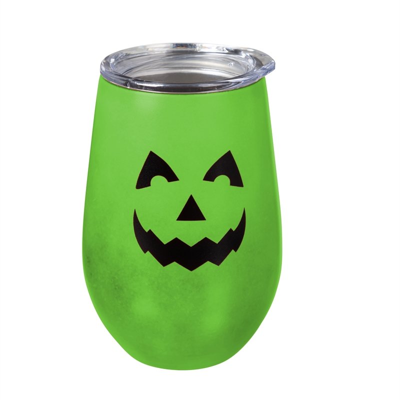 Double Wall Stainless Steel Stemless Wine Tumbler,12 OZ,  Glow-In-The-Dark, Jack-O-Lantern