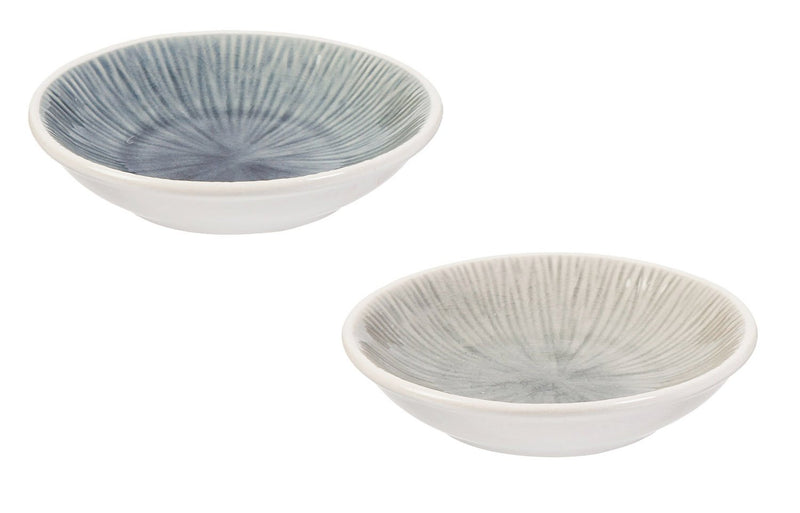 Cypress Ceramic Debossed Dish, Serenity Collection, 2 Asst., 3.9'' x 3.9'' x 0.9'' inches