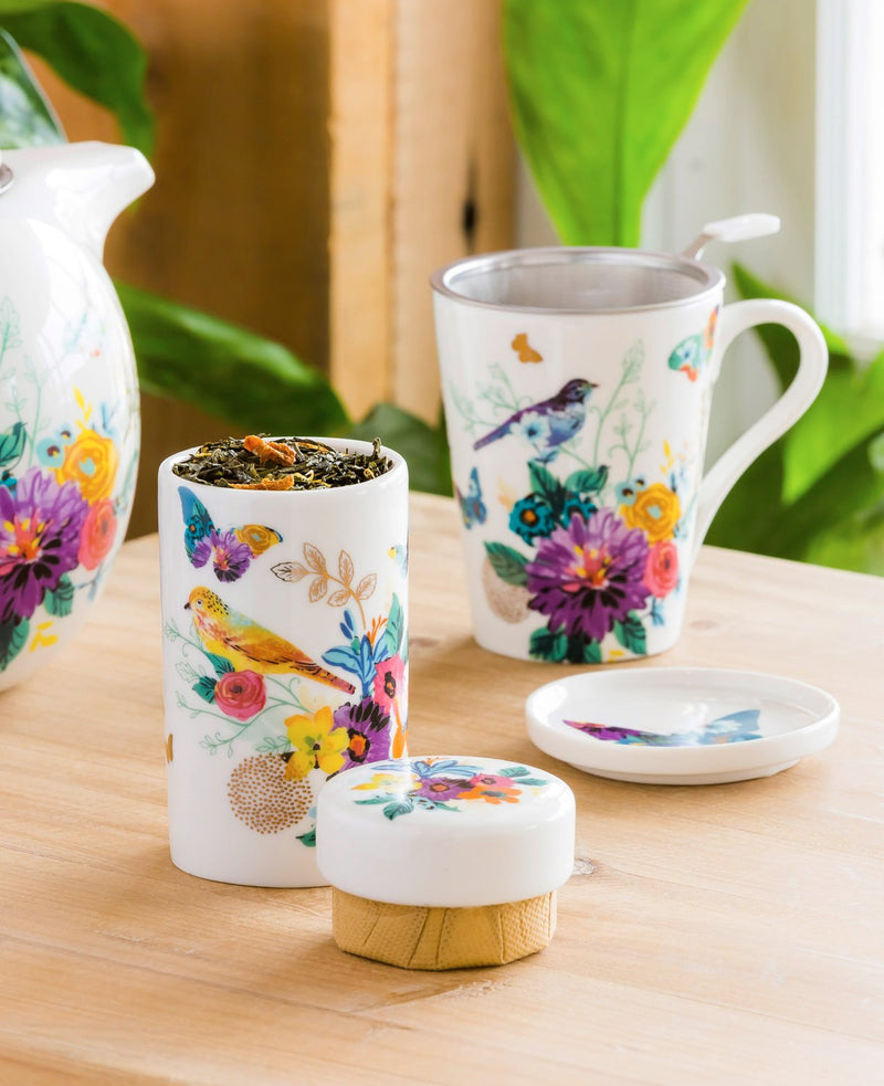 Evergreen Tea gift set with Infuser, 9 OZ.,  Brilliant Bouquet, 4.33'' x 4.53'' x 3.15'' inches