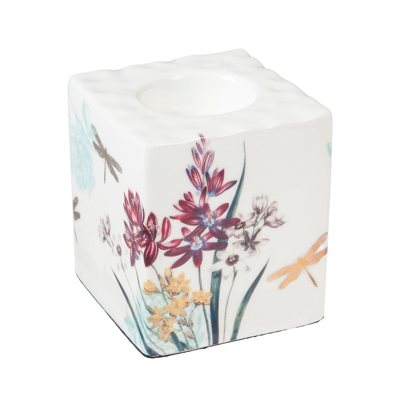 Ceramic Square Tealight Holder, Vivid Bouquet, Set of 2