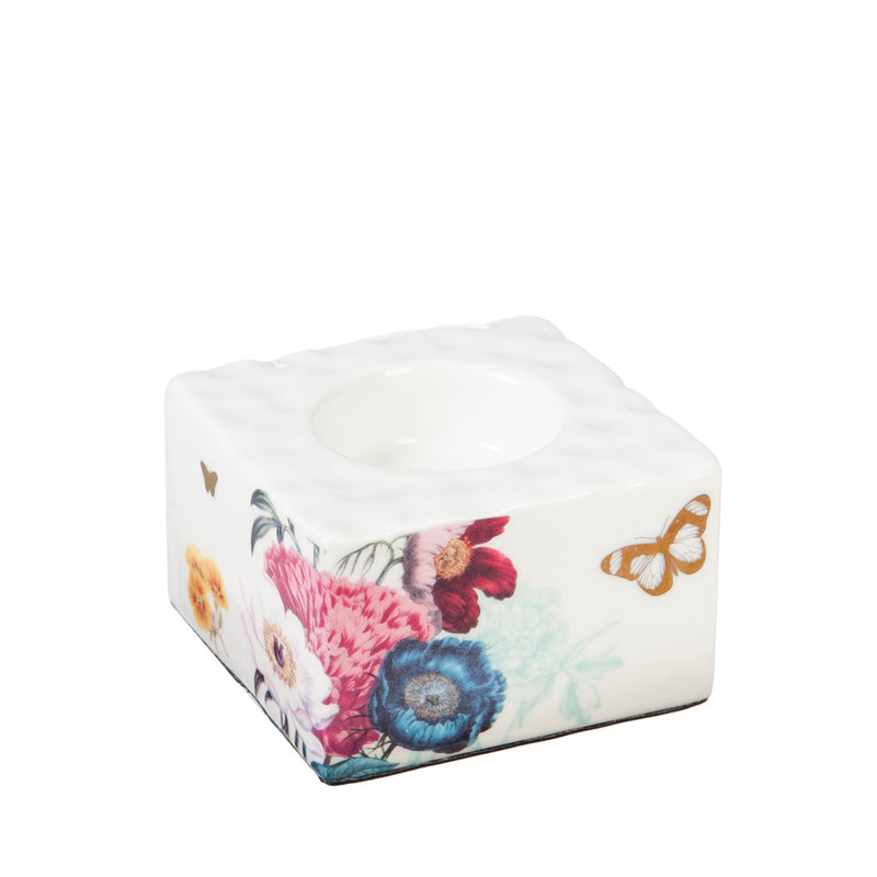 Ceramic Square Tealight Holder, Vivid Bouquet, Set of 2