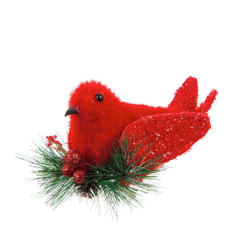 Red Bird with  Snow Covered Berries Tree Clip, Set of 4 in Acetate Box,3trc023
