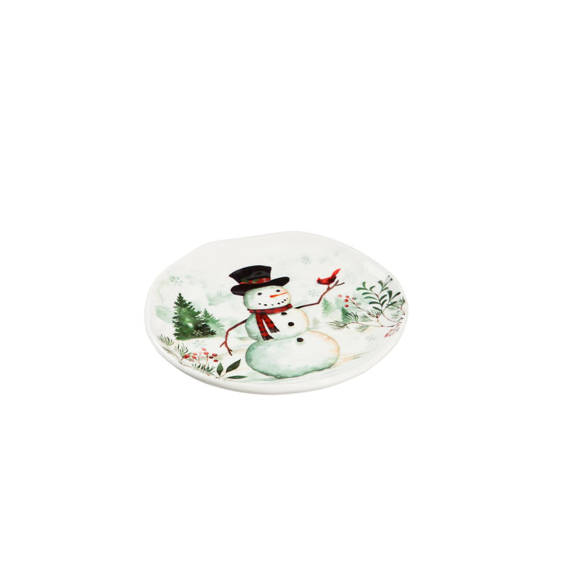Cypress Home Beautiful Christmas Heritage Classic Ceramic Appetizer Plate, Set of 4-6 x 6 x 1 Inches Indoor/Outdoor home goods For Kitchens, Parties and Homes