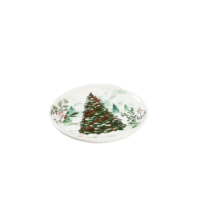 Cypress Home Beautiful Christmas Heritage Classic Ceramic Appetizer Plate, Set of 4-6 x 6 x 1 Inches Indoor/Outdoor home goods For Kitchens, Parties and Homes