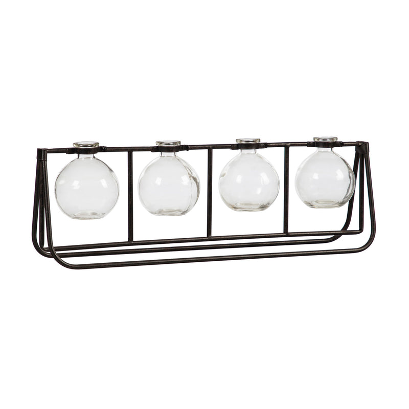 Glass Vases with Metal Rack, 20.1'' x 3.9'' x 6.7'' inches