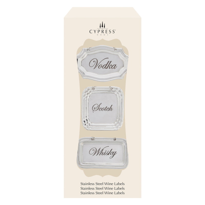 Evergreen Stainless Steel Wine Label Tags Gift Set, 3.25'' x 0.25'' x 2'' inches