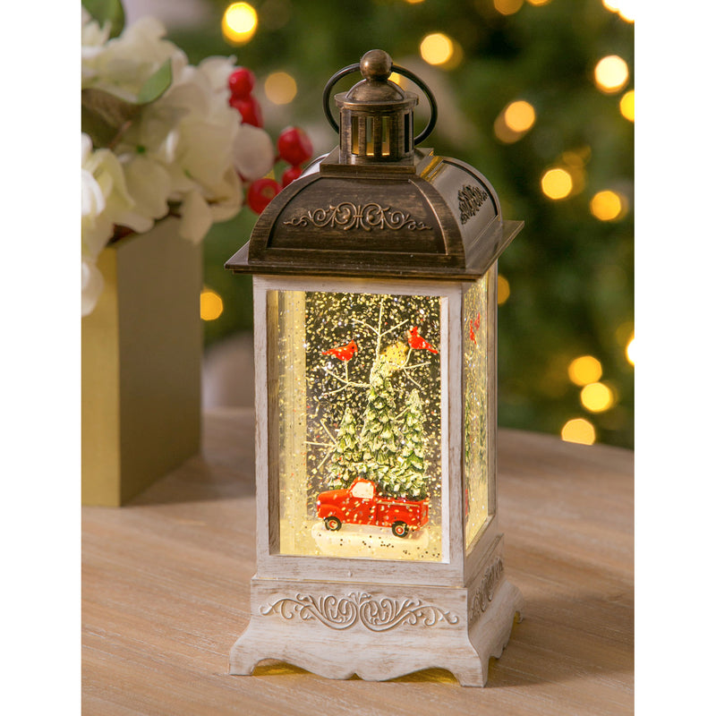10'' Tall LED Lantern with Spinning Action and Timer Function Table Décor, Truck with Cardinals