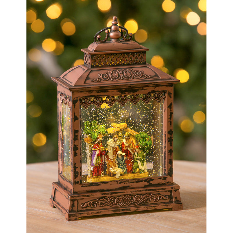 11'' Tall LED Musical Lantern  with Spinning Action and  Timer function Table Decor, Nativity Scene