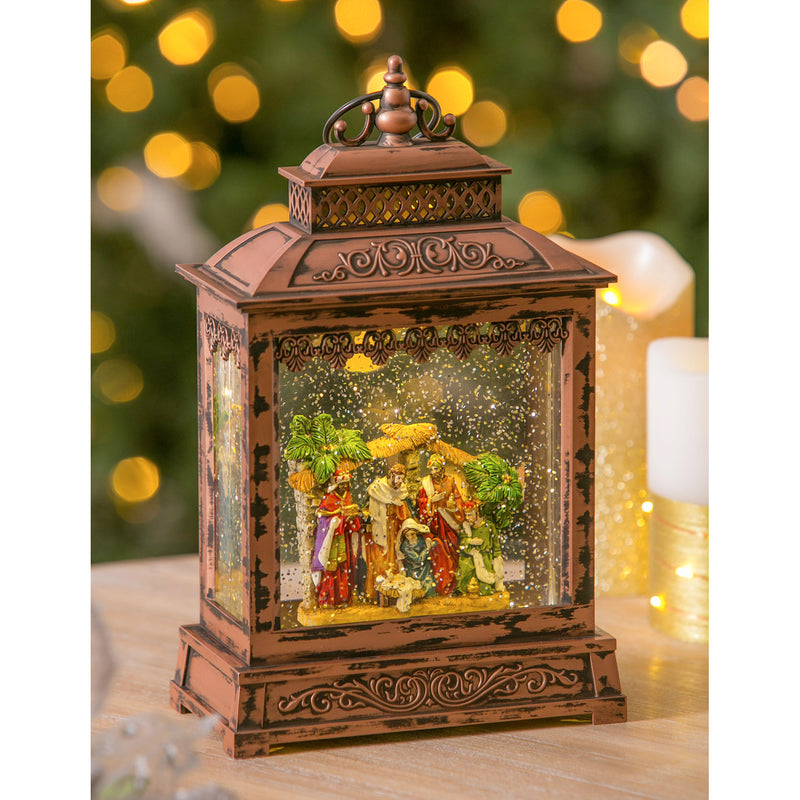 11'' Tall LED Musical Lantern  with Spinning Action and  Timer function Table Decor, Nativity Scene