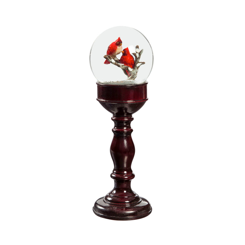 Set of 3 Pedestal Water Globes, Cardinals and Trees
