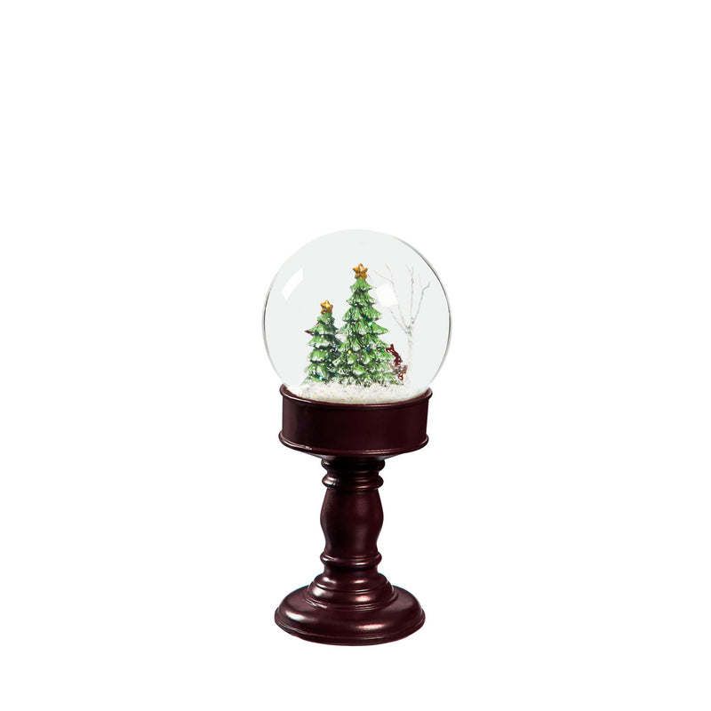 Set of 3 Pedestal Water Globes, Cardinals and Trees
