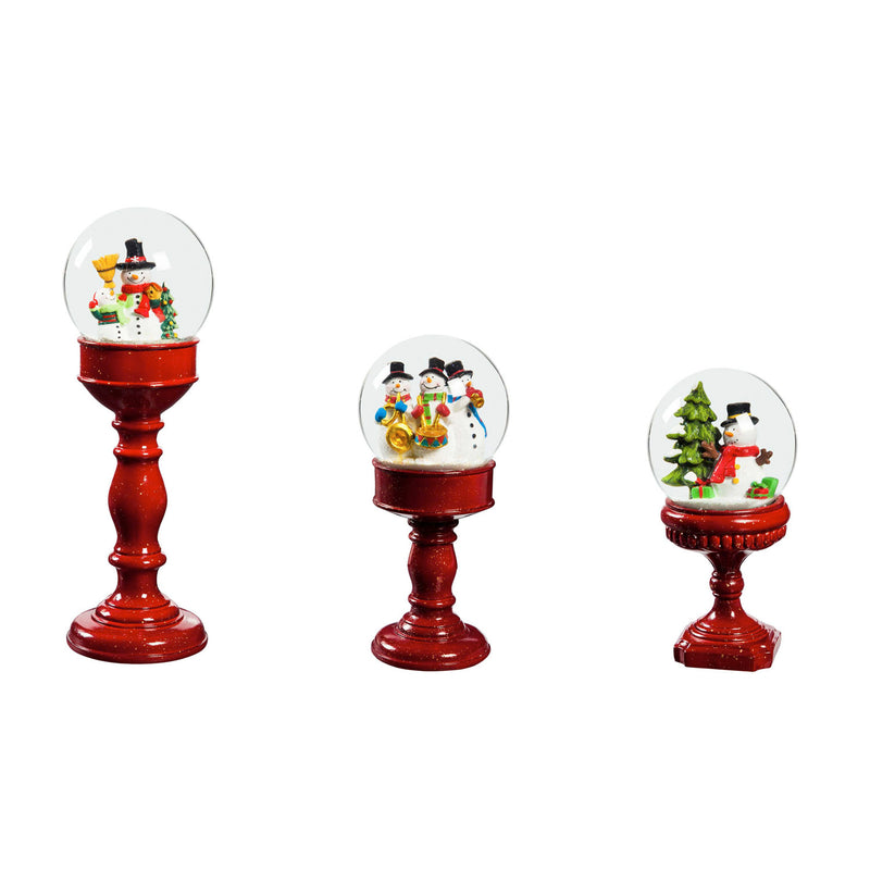 Set of 3 Pedestal Water Globes, Snowman,3wgl176