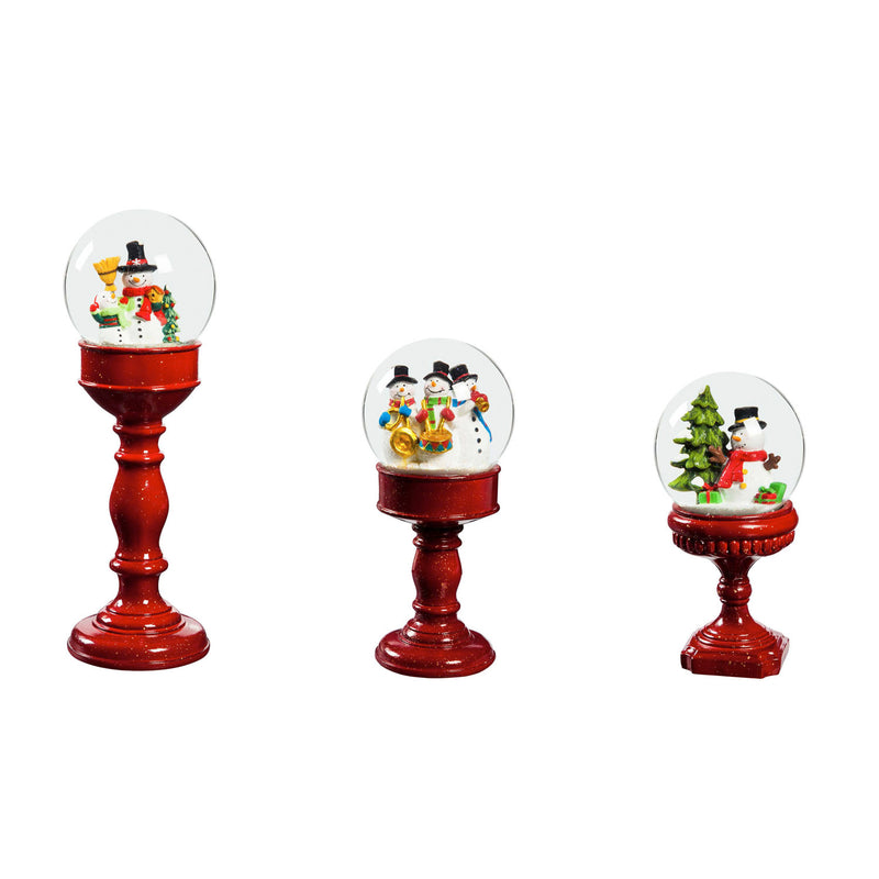 Set of 3 Pedestal Water Globes, Snowman